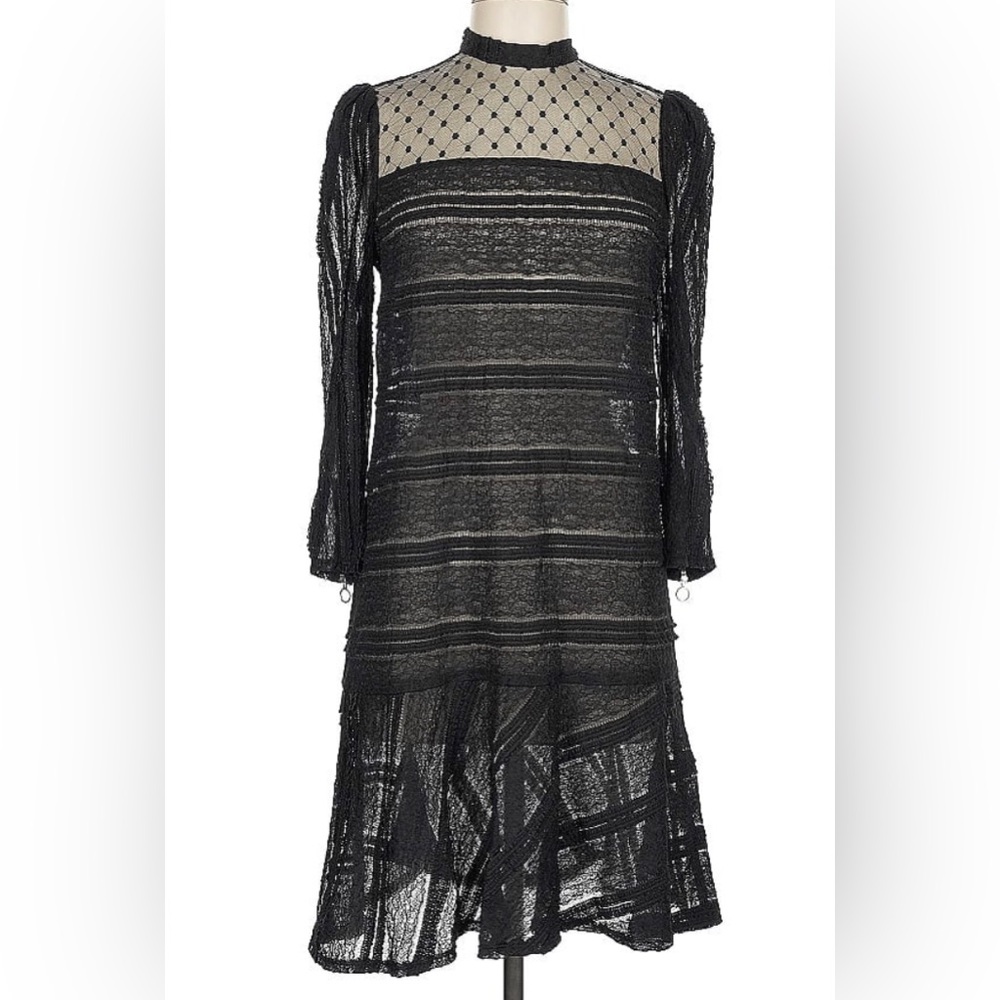 NWT ABS Allen Schwartz Long Sleeve Sheer Mini Dress Striped Lace Gothic size 8